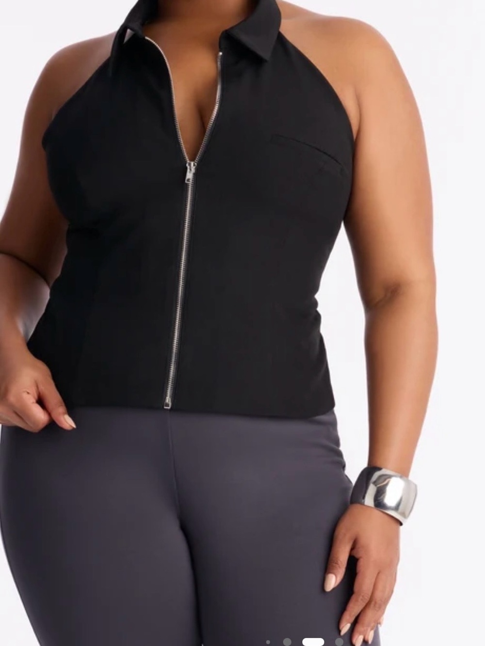 Fashion Nova Halter Top Black Zip-Front Collared Sleeveless .
